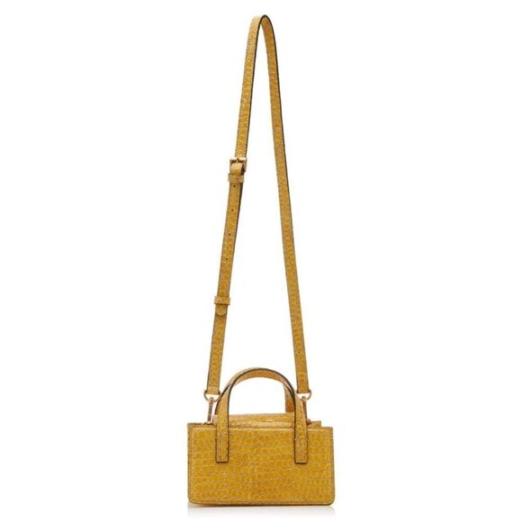 Marge Sherwood Gold Pebbled Croc Print Accordion Mini Handled Purse - Picture 2 of 16